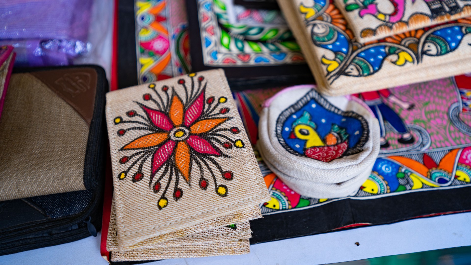 Madhubani painting handicrafts at Craft Bazar in Mithila Haat, Bihar, India